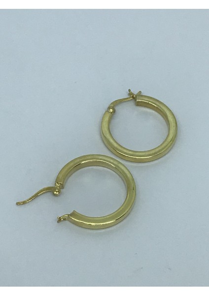 Gümüş Gold Renk Köşeli Bombe Halka Küpe