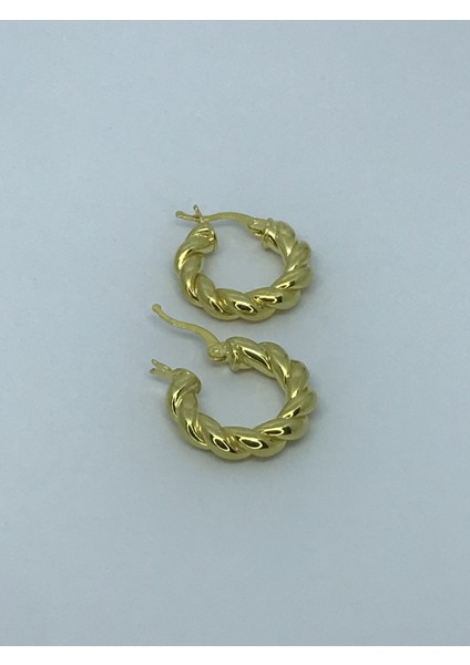 Gümüş Gold Renk Burgu Halka Küpe