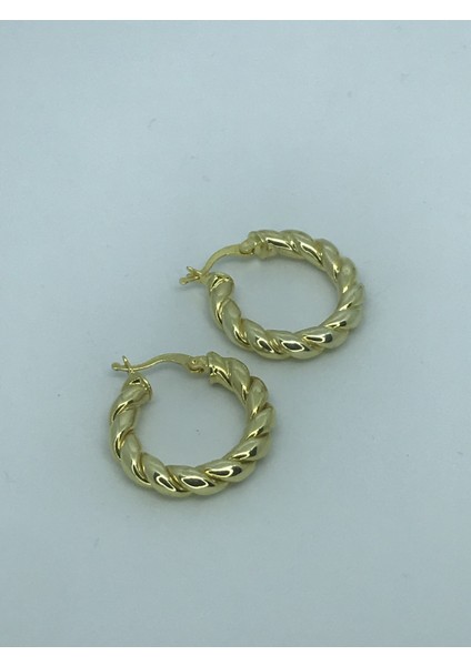 Gümüş Gold Renk Kalın Burgu Halka Küpe