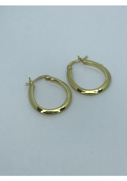 Gümüş Gold Renk Oval Küpe