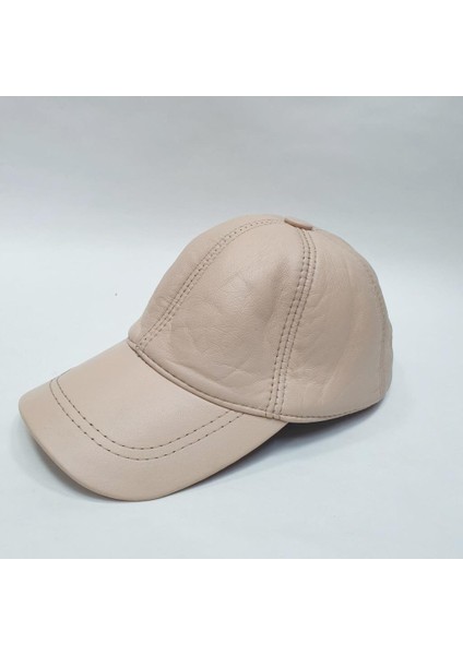 Krem Renk Deri Unisex Şapka
