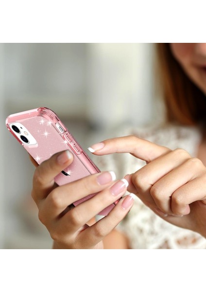 Apple iPhone 11 6.1 Inç Uyumlu Tpu + Pc Simli Telefon Kılıfı - Şeffaf Pembe (Yurt Dışından)