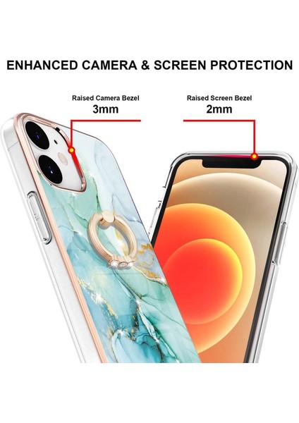 Apple iPhone 12 Için Galvanik Iml Imd Mermer Desenli Standlı Esnek Tpu Telefon Kılıfı - Yeşil (Yurt Dışından)