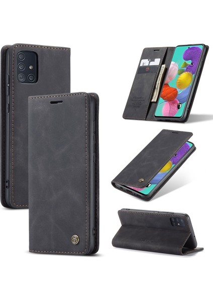 013 Serisi Otomatik Deri Cüzdan Otomatik Kapanış Galaxy A51 Için Standı - Siyah (Yurt Dışından)