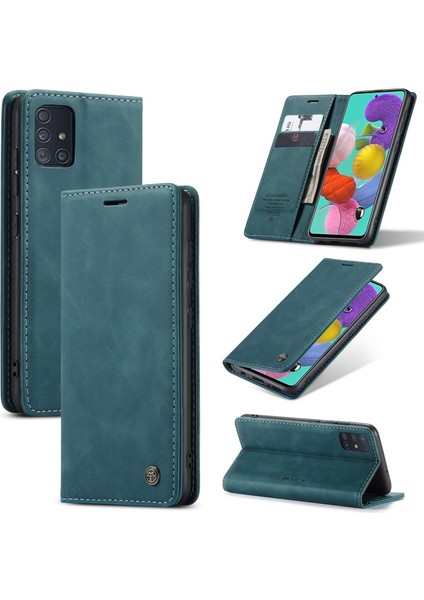 013 Serisi Deri Cüzdan Otomatik Kapanış Standı Galaxy A51 - Yeşil (Yurt Dışından)