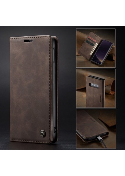013 Series Galaxy S10E Pu Deri Cep Telefonu Kılıfı [otomatik Emilir] [cüzdan Standı] - Kahverengi (Yurt Dışından)