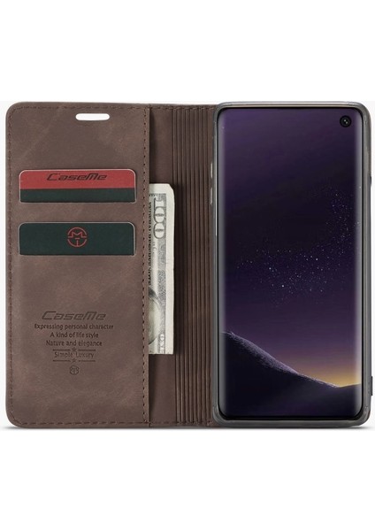 013 Series Galaxy S10E Pu Deri Cep Telefonu Kılıfı [otomatik Emilir] [cüzdan Standı] - Kahverengi (Yurt Dışından) modelleri