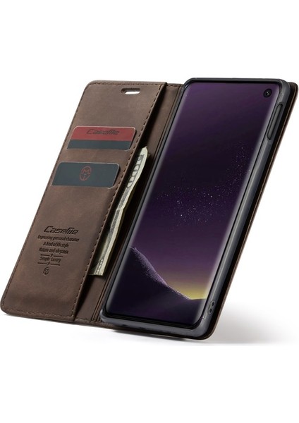 013 Series Galaxy S10E Pu Deri Cep Telefonu Kılıfı [otomatik Emilir] [cüzdan Standı] - Kahverengi (Yurt Dışından) fırsatları