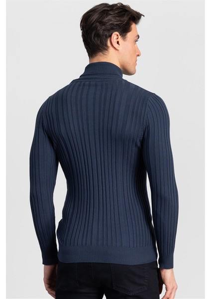 Slim Fit Dar Kesim Tam Balıkçı Yaka Kendinden Çizgili Erkek Kazak fırsatları