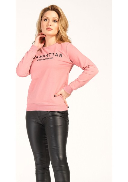 Kadın Manhattan Underground Yazılı Sweat Pembe