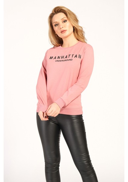 Kadın Manhattan Underground Yazılı Sweat Pembe