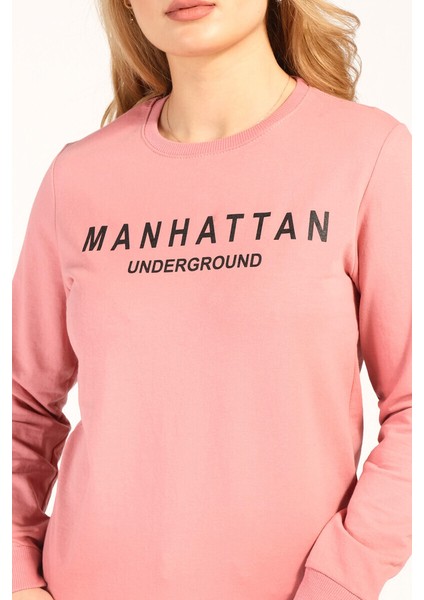 Kadın Manhattan Underground Yazılı Sweat Pembe