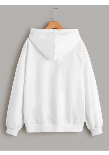 Kadın Beyaz Kapüşonlu Oversize Önü Ejder Baskılı Hoodie Sweatshirt fiyatları