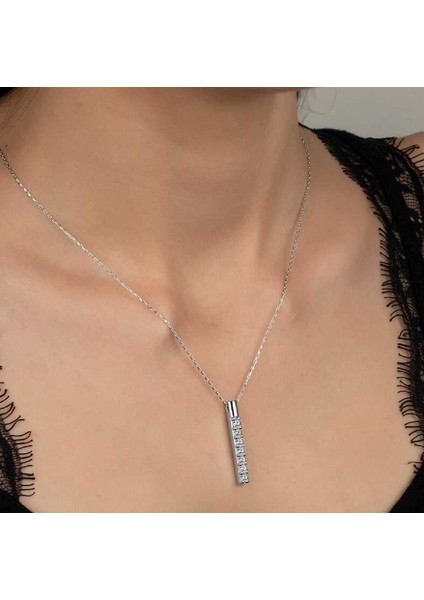 Swarovski Taşlı Yedi Taş 925 Ayar Gümüş Kolye