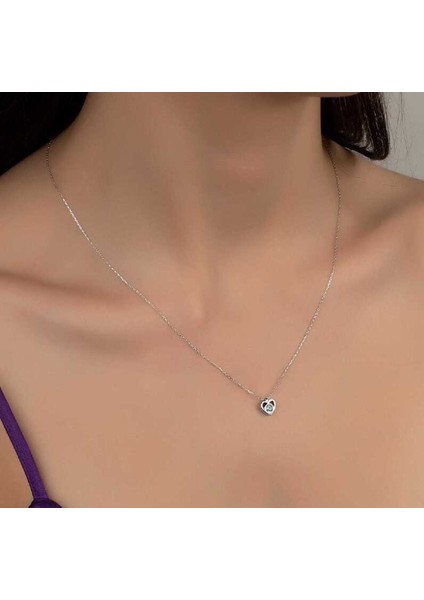 Swarovski Taşlı Kalp 925 Ayar Gümüş Kolye