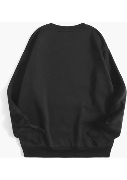 Kadın Siyah Oversize Sweatshirt Dolar Ayıcık Baskılı