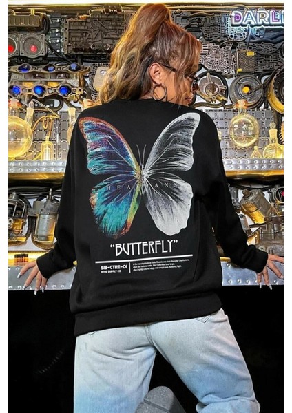 Kadın Siyah Butterfly Oversize Sweatshirt