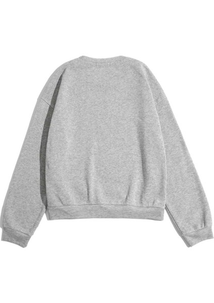 Kadın Gri Oversize Coffee Baskılı Sweatshirt