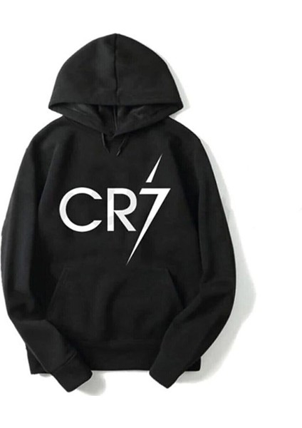 Unisex Siyah Cr7 Baskılı Sweatshirt Kapüşonlu