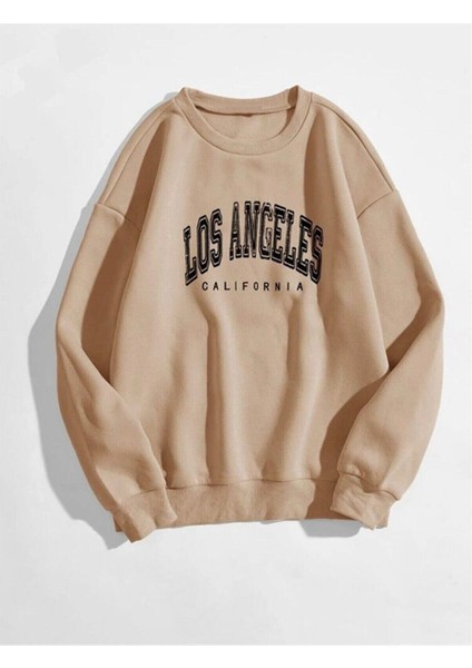 Kadın Vizon Önü Los Angeles Baskılı Oversize Sweatshirt