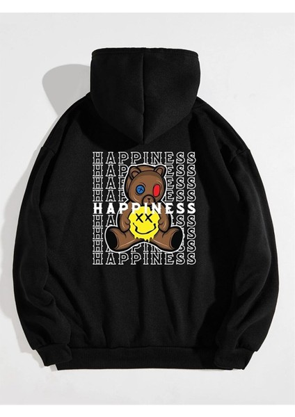 Unisex Siyah Happıness Sweatshirt Kapüşonlu