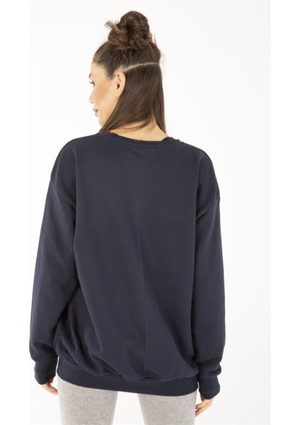 Kadın Lacivert Michigan Baskılı Oversize Sweatshirt fırsatları