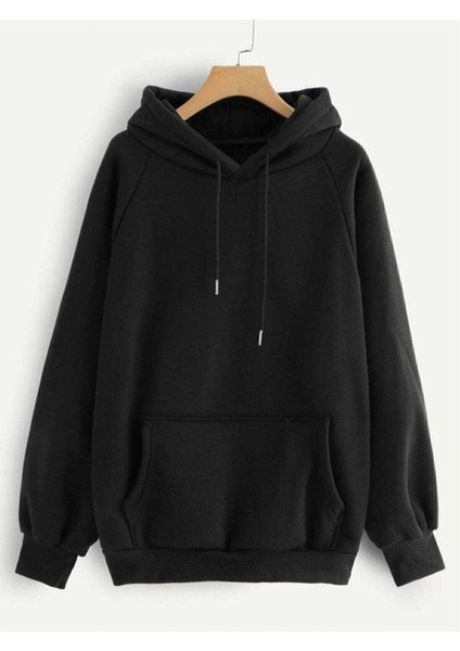 Unisex Siyah Düz Basic Sweatshirt