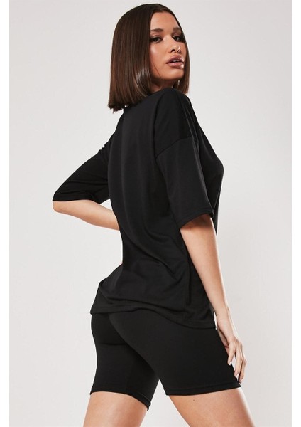 Kadın Düz Siyah Oversize T-Shirt