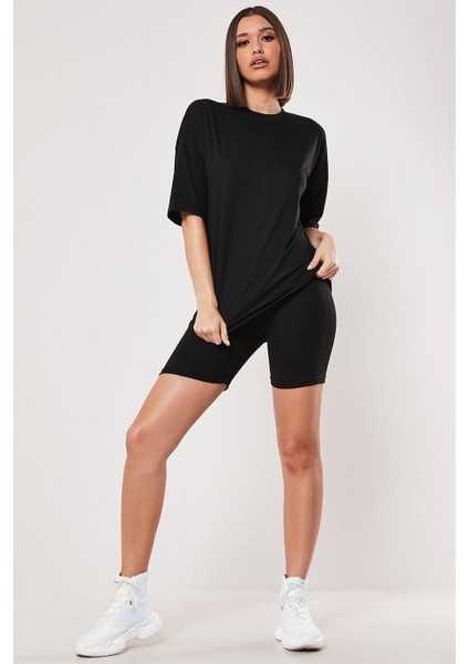 Kadın Düz Siyah Oversize T-Shirt