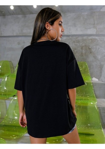 Kadın Siyah No Bad Vıbes Baskılı Oversize T-Shirt fiyatları