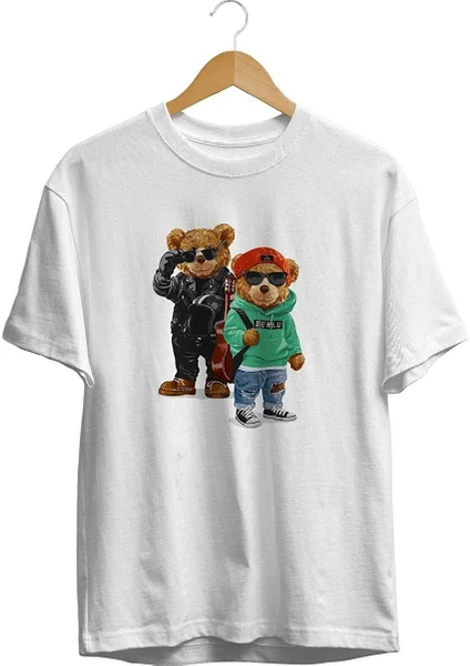 Unisex Beyaz Cool Ayılar Teddy Bear T-Shirt