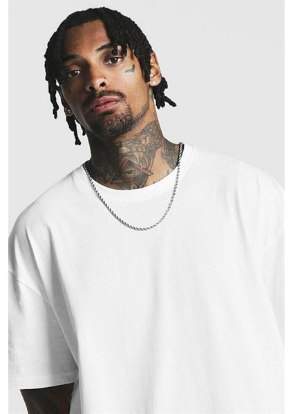Erkek Beyaz Düz Oversize T-Shirt
