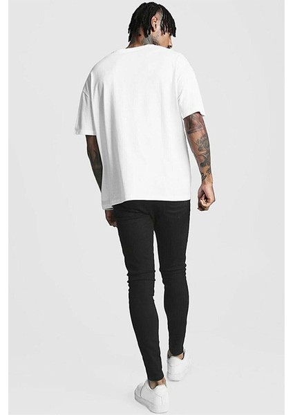 Erkek Beyaz Düz Oversize T-Shirt