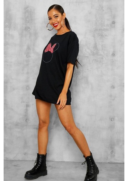 Unıque Kadın Siyah Minie Mouse T-Shirt