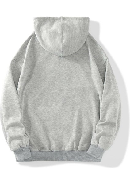 Unisex Gri London Baskılı Fermuarlı Sweat Hırka