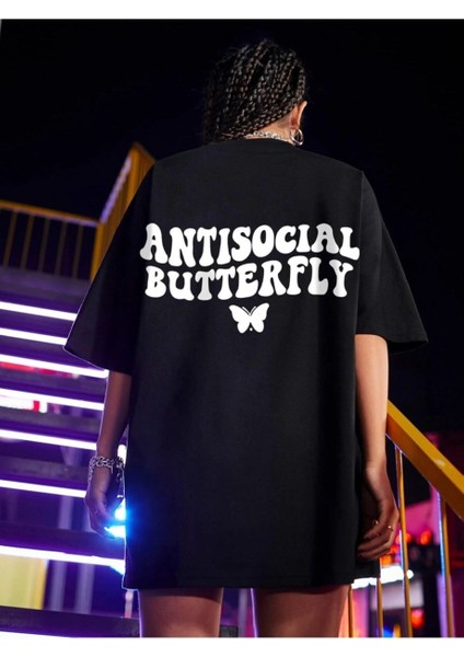 Logo Baskılı Siyah Tişört Antisocial Butterfly fiyatları