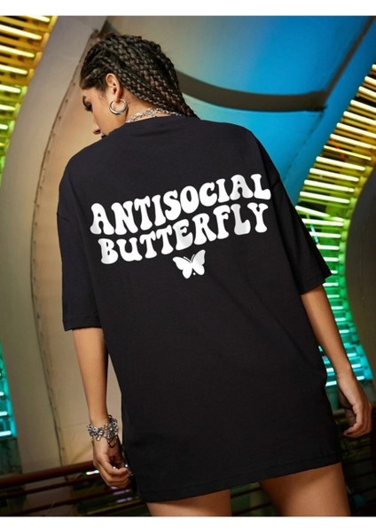 Logo Baskılı Siyah Tişört Antisocial Butterfly fırsatları