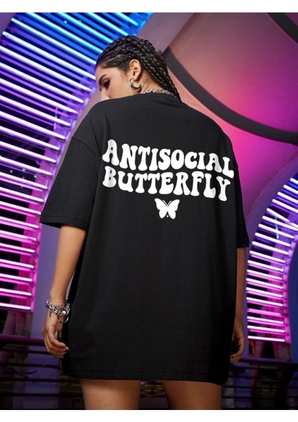 Logo Baskılı Siyah Tişört Antisocial Butterfly indirimleri