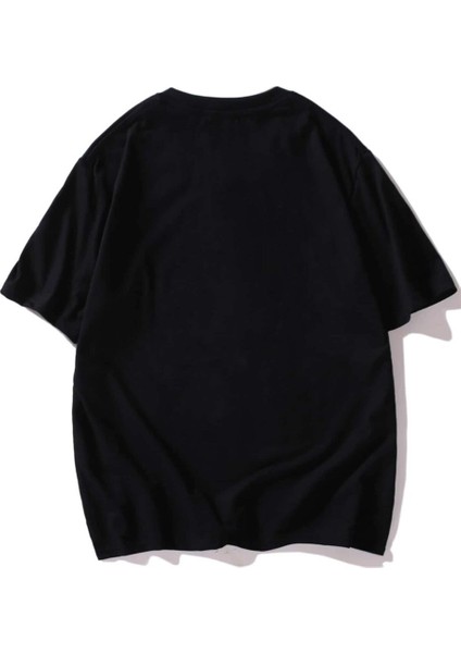 Erkek Siyah Oversize T-Shirt Astronot Baskılı