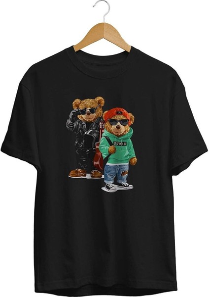 Unisex Siyah Cool Ayılar Teddy Bear T-Shirt