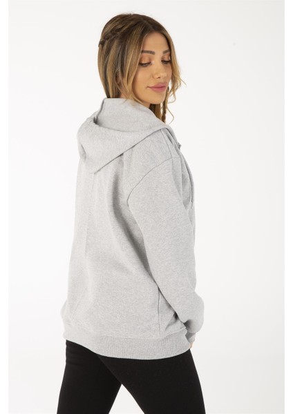Kadın Gri Fermuarlı Sweat Hırka