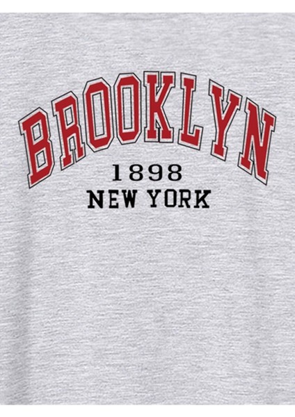 Erkek Brooklyn Baskili Gri Oversize Sweatshirt modelleri