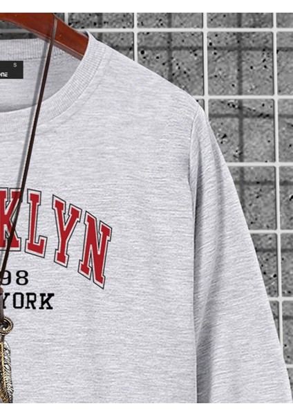 Erkek Brooklyn Baskili Gri Oversize Sweatshirt fırsatları