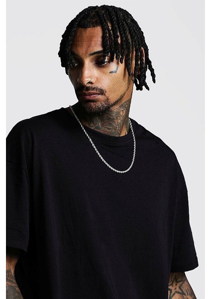 Erkek Siyah Düz Oversize T-Shirt