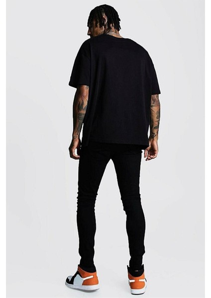 Erkek Siyah Düz Oversize T-Shirt