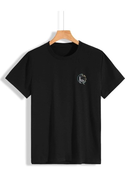 Erkek Siyah Oversize T-Shirt Chill Baskılı