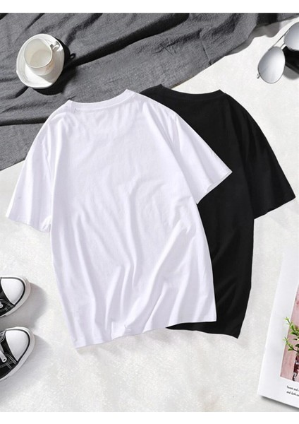 2 Li Paket Siyah Beyaz T-Shirt Erkek Oversize Tişört