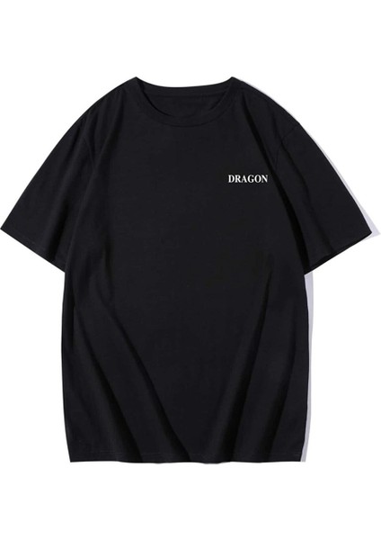 Erkek Siyah T-Shirt Lucky Dragon Baskılı Oversize T-Shirt fiyatları