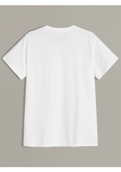 Erkek Beyaz T-Shirt Nasa Logo Baskılı Oversize Tişört