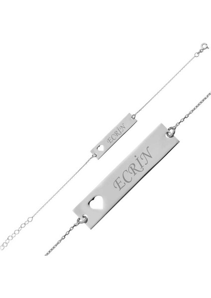 Plaka Isimli Kalp Detay 925 Ayar Gümüş Bileklik